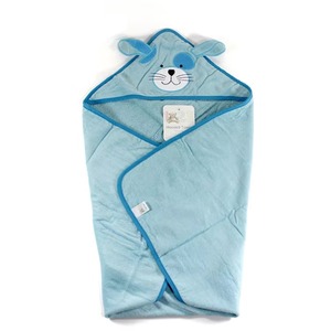 Toalla con capucha azul para bebé con orejas de conejo, tela de rizo suave y absorbente, toalla de baño para recién nacidos. - Product Image 1