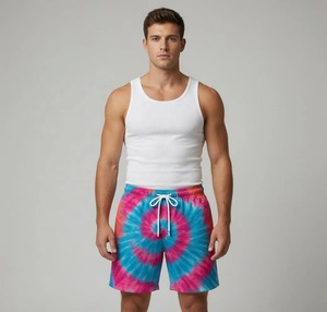 Blue Gold Vortex Spiral Tie Dye Sublimation Breathable <b>Mesh</b> Drawstring Customizable Sports Shorts Quick Dry - Product Image 3