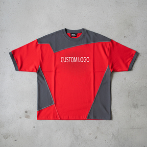 T-shirts décontractés pour hommes en coton 100% surdimensionnés, style urbain, avec logo imprimé en 3D en relief, panneaux gris, respirants, vente en gros - Product Image 1