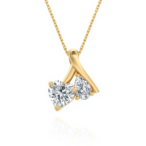 Collar con Colgante de Diamante Cultivado en Laboratorio con Doble Piedra en Oro Sólido de 9K, Collares con Colgantes Finos, Joyería de Oro Real para Mujer - Product Image 2
