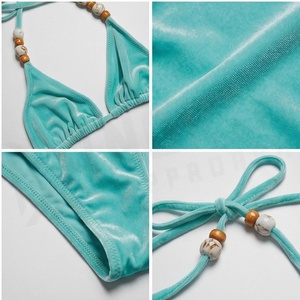 Ensemble de bikini turquoise pour femme NORTH APPROACH, haut halter, bas string, orné de perles, maillot de bain extensible - Product Image 4