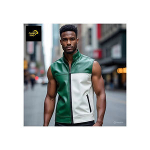 Chaleco de Cuero Grabado en Relieve para Hombre, Marca Champ King, Negro, Casual, Transpirable, Ecológico, con Cierre, para Invierno - Product Image 1