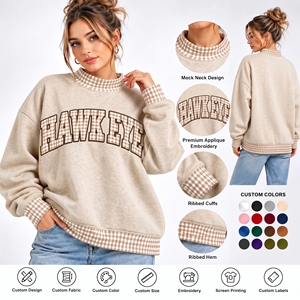 Sweat-shirt oversize à col montant imprimé pois avec patch brodé personnalisé, style streetwear, épaules tombantes, pour femme - Product Image 1