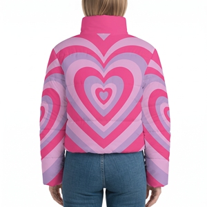 Chaqueta Acolchada con Capucha y Estampado de Corazones para Mujer, Abrigo de Invierno Acolchado, Sublimación Personalizada, Cálida, Acolchada, Estilo Casual para Exteriores - Product Image 6