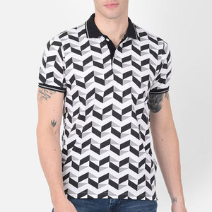 Camiseta Polo de Manga Corta para Hombre con Estampado Geométrico, Informal, Transpirable, de Poliéster Tejido, Corte Regular - Product Image 1