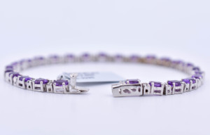 Royal Violet Natural Amethyst <b>Gemstone</b> Oval-Cut <b>Bracelet</b> in 925 Sterling Silver - Product Image 2