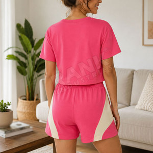 OEM Service <b>2</b> <b>Piece</b> <b>Set</b> <b>Women</b> Cotton <b>Women's</b> <b>Sets</b> New Style High Quality Solid Color <b>Women</b> T-Shirts And Shorts <b>Sets</b> For Sale - Product Image 4