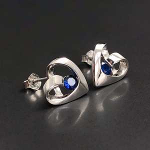 Pendientes de Zafiro en Forma de Corazón, Plata de Ley, Piedra de Nacimiento de Septiembre, Regalo para Cumpleaños, Navidad, Aniversario de Boda - Product Image 5