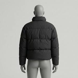 Veste matelassée gris foncé froissée pour homme, avec col montant, logo frontal et poches latérales – Vente en gros OEM - Product Image 2