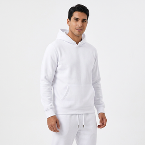 Unisex <b>White</b> Hooded Sweatshirt <b>Jogger</b> Set 100% Cotton Solid Color Casual Full Length Breathable Tracksuit for Adults - Product Image 4