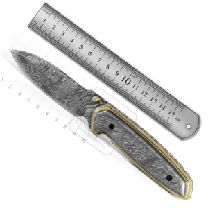 Cuchillo Plegable Artesanal de Acero Damasco DD-FK-556 de 90mm, 58-62 HRC, para Caza, Camping y Actividades al Aire Libre - Product Image 5