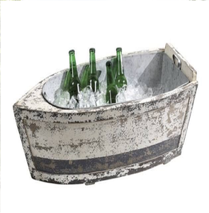 Boat Shaped Weathered Finish Galvanized <b>Tin</b> Plate Ice <b>Bucket</b> Beverage Holder Handy Cutout Handles 5L Capacity Portable Durable - Product Image 1