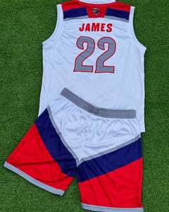 Conjunto de Uniforme de Baloncesto Blanco, Rojo y Azul Sublimado, Uniformes Deportivos para Hombre que Absorben la Humedad - Product Image 3