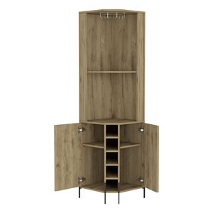 Mobile Bar Angolare a Due Ante in Macadamia con Cinque Portabottiglie Integrati, Quattro Ripiani Interni e Due Unità di Stoccaggio Indipendenti a Singola Anta - Product Image 6