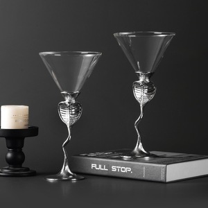 Vintage Cocktail <b>Glass</b> With Silver Snake Stem Hand Blown <b>Glass</b> Martini <b>Glass</b> For Party Occasion - Product Image 3