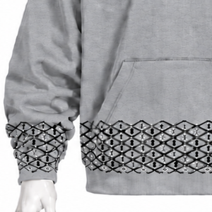 Sweat-shirt à capuche gris chiné avec bordure brodée, coupe oversize, ourlet et poignets géométriques, poche kangourou, décontracté, hiver - Product Image 6
