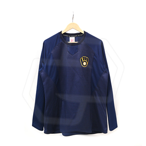 <b>Men</b> <b>Navy</b> Blue Embroidered Logo Raglan Sleeve Pullover Crew Neck Quick Dry Sporty Knitted Sweatshirt Regular Fit Premium Quality - Product Image 1
