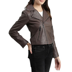 New Design Budget Friendly Women Leather Crop Jacket Fashion Outfit Solid Color Women Leather Crop Jacket OEM Serviced - Product Image 4