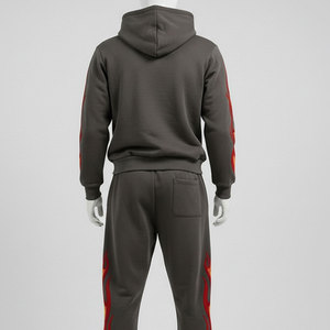 Ensemble de survêtement streetwear imprimé marron à capuche pour homme grande taille, personnalisé, en coton et polyester, respirant, séchage rapide, léger - Product Image 6