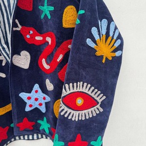 Veste en velours de coton respirant brodée à la main, col montant, manches longues, motif floral, pour l'hiver et l'automne, réversible, pour femme - Product Image 2