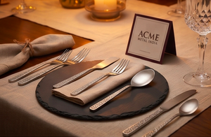 Elegante juego de cubiertos metálicos con diseño de mango intrincado, acabado mate, apto para lavavajillas, para vajilla de boda, fiestas y restaurantes. - Product Image 3