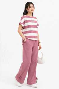 Conjunto Deportivo de Verano 2 en 1 OneTen Apparel para Mujer, Top de Manga Corta con Cuello Redondo y Estampado a Rayas y Pantalones Anchos - Product Image 2