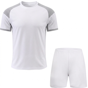 Ensemble de vêtements de tennis blanc STAR SPEED pour homme, manches courtes, respirant, anti-transpiration, polyester, col rond, coupe régulière, taille élastique - Product Image 1
