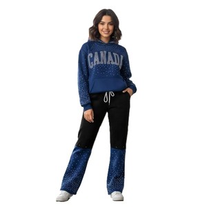 Conjunto de Sudadera con Capucha y Pantalones Deportivos con Estampado Brillante de Canadá, Unisex, Informal, Manga Larga, con Cordón, Azul y Negro, Estampado, para Otoño - Product Image 3