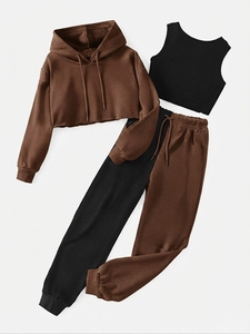 Conjunto Deportivo Informal con Capucha para Mujer, Diseño de Moda, Color Sólido, Transpirable, Ecológico, Cómodo para Invierno, con Logotipo en la Parte Delantera - Product Image 2