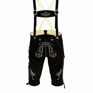 German Alpine Lederhosen Lederhosen pour hommes en cuir véritable noir, tailles européennes 46 à 62 - Product Image 1