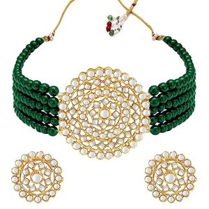 Gold Plated Zinc Alloy Necklace Earring Headpiece <b>Set</b> Green <b>Beads</b> Crystal Flower Design Third Party Certified for Women Jewelry - Product Image 1