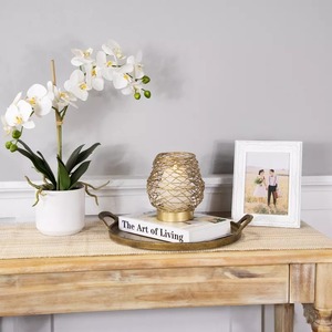 Support de bougie en fer style bambou doré, 26 cm de haut, fait main, écologique, durable, décoration religieuse pour la maison - Product Image 1
