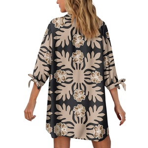 Cárdigan informal personalizado para mujer con cuello en V, botones, manga tres cuartos, estampado floral, top largo a la moda - Product Image 3