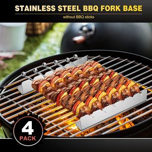 Set di 4 Supporti per Spiedini in Acciaio Inox, Rastrelliera per Shish Kebab, Accessori per Barbecue in Legno, Metallo e Bambù - Product Image 2