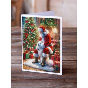 Cartes de vœux vierges Samoyède et Père Noël A7 fantaisistes Lot de 8 avec enveloppes Taille de note 5x7 - Product Image 2
