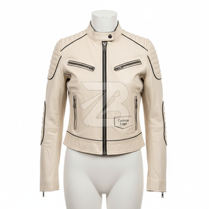 Genuine Leather <b>Women</b> Cropped Moto <b>Jacket</b> Custom Logo OEM ODM Wholesale Contrast Zipper Fashion Outerwear - Product Image 1