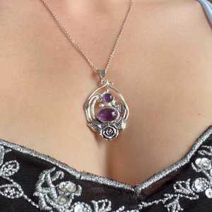 Angelic Double <b>Amethyst</b> Flower Pendant 925 Sterling Silver Fairy Whimsigoth Jewelry Handmade Tasmania Australia - Product Image 2