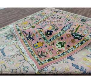 พรมลายต้นไม้แห่งชีวิตทำมือ พรมสไตล์วินเทจลายสวนผลไม้ฤดูใบไม้ผลิ พรมลายทุ่งหญ้าสีชมพูแบบช่างฝีมือ สำหรับตกแต่งห้องนั่งเล่น - Product Image 1