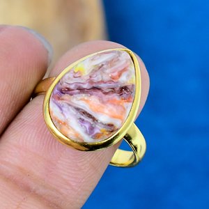 Handmade Natural Pink Oyster Pear Shape Gemstone Ring 18k Gold Micron 925 Sterling Silver - Product Image 3