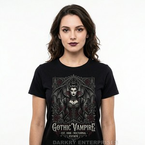 T-shirt Gothique Victorien Personnalisé pour Femme, Motif Vampire Nuit Éternelle, 100% Coton, Style Steampunk, Fabricant de Vêtements Féminins - Product Image 4