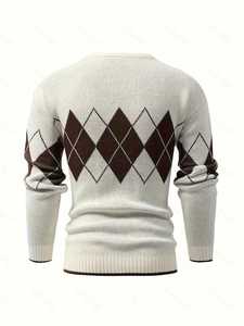 Men's Crew Neck <b>Argyle</b> Knitted <b>Sweater</b> Slim Fit Diamond Pattern Pullover Casual Warm Winter Jumper Fashion Men's Knitwear - Product Image 2