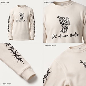T-shirt à col rond en coton 100% de haute qualité, maille gaufrée, manches longues, 220 GSM, respirant, séchage rapide, style streetwear |   ODM/OEM disponible - Product Image 6