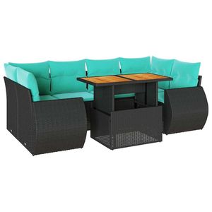 Set Divano da Esterno in Polyrattan Nero con Cuscini, 6 Posti, Arredamento da Giardino - Product Image 2