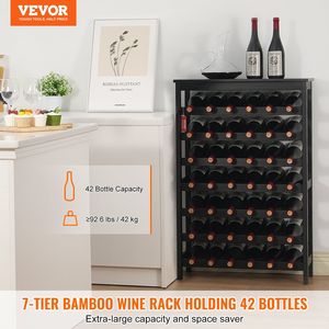 Portabottiglie da 42 bottiglie in legno di bambù modulare espositore a 7 livelli con ripiano da tavolo per la collezione di vini - Product Image 2
