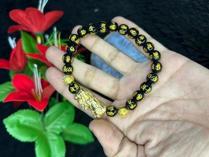 Bracelet Pixiu en obsidienne noire naturelle, bracelet en pierres précieuses polies, bijoux Feng Shui pour la prospérité, cadeau - Product Image 4