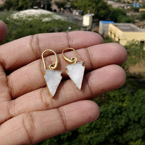 Artisan <b>crafted</b> solid brass hook earrings white sugar druzy natural agate stone long lasting gold electroplated dangle earrings - Product Image 5
