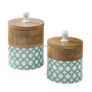 Enamel Design <b>Storage</b> Food <b>Container</b> Decorative Items Use for Home <b>Kitchen</b> Wood Made Canister and Tools <b>Storage</b> & Organization - Product Image 1