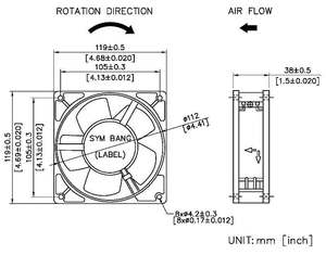 Symbang พัดลมแกนอุตสาหกรรม120มม. 115V/230V พร้อมใบมีดโลหะและแบริ่ง (A12038M) - Product Image 5
