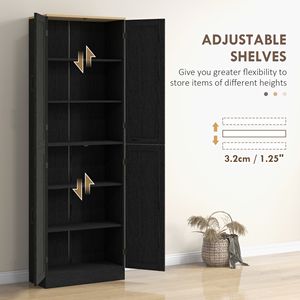 Distressed Black 4-Door Freestanding <b>Kitchen</b> <b>Pantry</b> Cabinet Solid Wood and Metal with Adjustable Shelves and Doors - Product Image 5