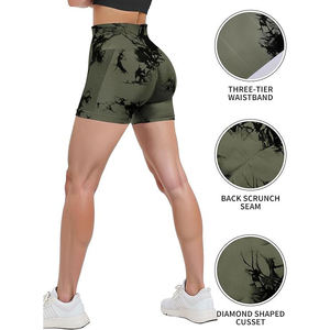 Shorts de yoga taille haute imprimés pour femme, grande taille, avec effet froncé aux fesses, taille élastique, en Spandex et Polyester, longueur courte, design froncé - Product Image 3